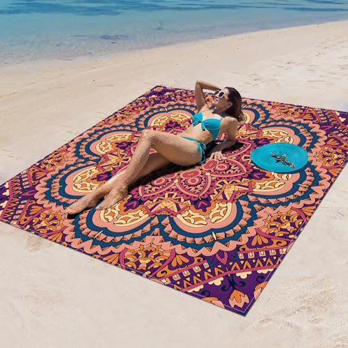 Surwin Stranddecke Sandfrei Wasserdicht, XXL Groß Strandmatte Faltbar Ultraleicht und Tragbar Picknickdecke für Strand, Camping, Outdoor (180x180cm,Klassisches Mandala 2) von Surwin