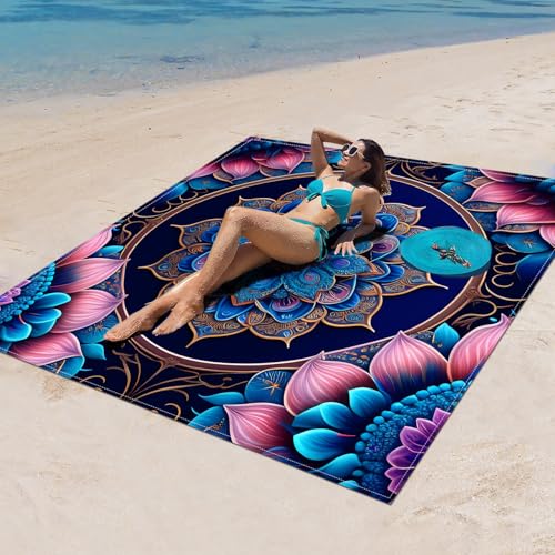 Surwin Stranddecke Sandfrei Wasserdicht, XXL Groß Strandmatte Faltbar Ultraleicht und Tragbar Picknickdecke für Strand, Camping, Outdoor (180x180cm,Mandala-Druck 1) von Surwin