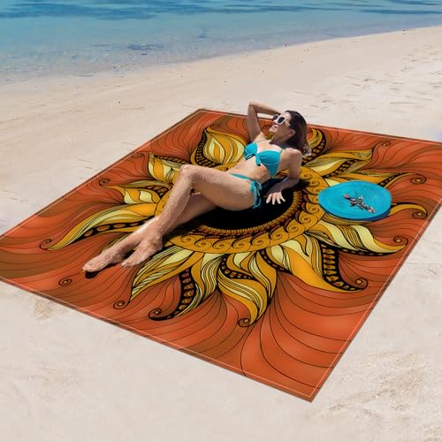 Surwin Stranddecke Sandfrei Wasserdicht, XXL Groß Strandmatte Faltbar Ultraleicht und Tragbar Picknickdecke für Strand, Camping, Outdoor (180x180cm,Retro-Druck 4) von Surwin