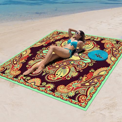 Surwin Stranddecke Sandfrei Wasserdicht, XXL Groß Strandmatte Faltbar Ultraleicht und Tragbar Picknickdecke für Strand, Camping, Outdoor (180x180cm,Retro-Stamm 8) von Surwin