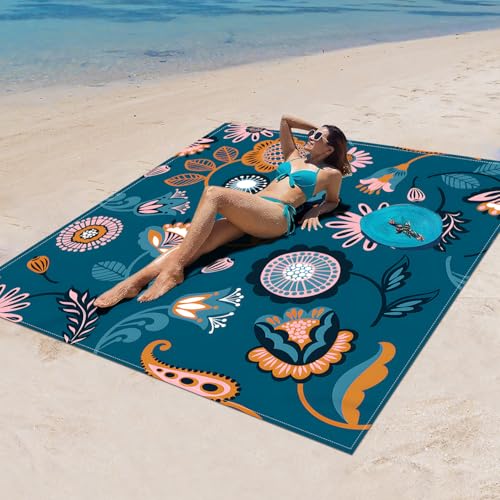 Surwin Stranddecke Sandfrei Wasserdicht, XXL Groß Strandmatte Faltbar Ultraleicht und Tragbar Picknickdecke für Strand, Camping, Outdoor (180x180cm,Schicker Klassiker 8) von Surwin
