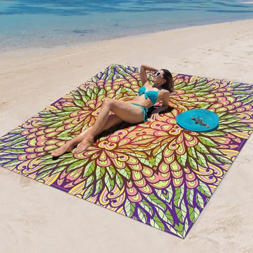 Surwin Stranddecke Sandfrei Wasserdicht, XXL Groß Strandmatte Faltbar Ultraleicht und Tragbar Picknickdecke für Strand, Camping, Outdoor (180x180cm,Stilmuster 48) von Surwin