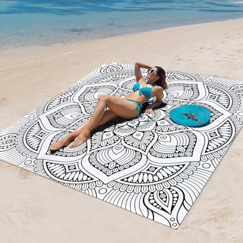 Surwin Stranddecke Sandfrei Wasserdicht, XXL Groß Strandmatte Faltbar Ultraleicht und Tragbar Picknickdecke für Strand, Camping, Outdoor (180x180cm,Stilmuster 61) von Surwin