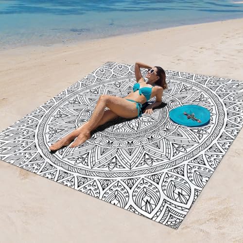 Surwin Stranddecke Sandfrei Wasserdicht, XXL Groß Strandmatte Faltbar Ultraleicht und Tragbar Picknickdecke für Strand, Camping, Outdoor (180x180cm,Stilmuster 62) von Surwin