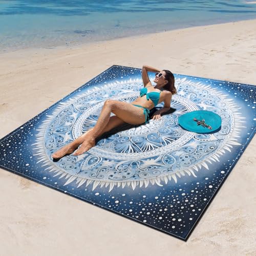 Surwin Stranddecke Sandfrei Wasserdicht, XXL Groß Strandmatte Faltbar Ultraleicht und Tragbar Picknickdecke für Strand, Camping, Outdoor (180x180cm,Stilmuster 76) von Surwin