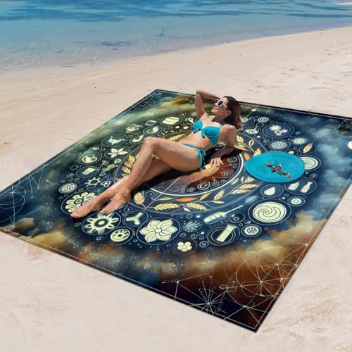 Surwin Stranddecke Sandfrei Wasserdicht, XXL Groß Strandmatte Faltbar Ultraleicht und Tragbar Picknickdecke für Strand, Camping, Outdoor (180x180cm,Stilmuster 94) von Surwin