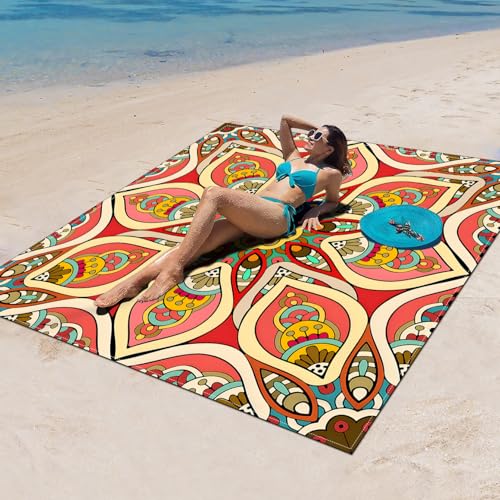 Surwin Stranddecke Sandfrei Wasserdicht, XXL Groß Strandmatte Faltbar Ultraleicht und Tragbar Picknickdecke für Strand, Camping, Outdoor (180x180cm,Tribal-Stil 1) von Surwin
