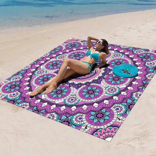 Surwin Stranddecke Sandfrei Wasserdicht, XXL Groß Strandmatte Faltbar Ultraleicht und Tragbar Picknickdecke für Strand, Camping, Outdoor (180x180cm,Tribal-Stil 3) von Surwin