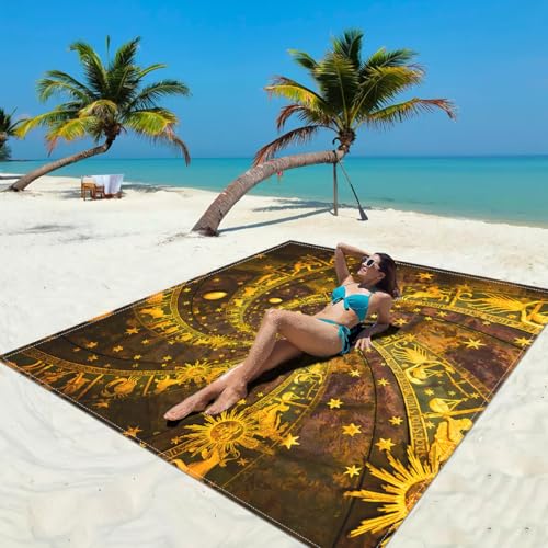 Surwin Stranddecke Sandfrei Wasserdicht, XXL Groß Strandmatte Faltbar Ultraleicht und Tragbar Picknickdecke für Strand, Camping, Outdoor (180x180cm,Vintage-Gold) von Surwin