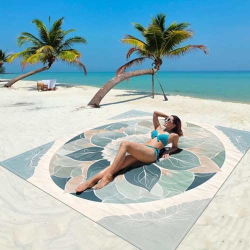 Surwin Stranddecke Sandfrei Wasserdicht, XXL Groß Strandmatte Faltbar Ultraleicht und Tragbar Picknickdecke für Strand, Camping, Outdoor (200x200cm,Blattblume) von Surwin