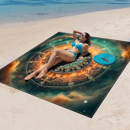 Surwin Stranddecke Sandfrei Wasserdicht, XXL Groß Strandmatte Faltbar Ultraleicht und Tragbar Picknickdecke für Strand, Camping, Outdoor (200x200cm,Blumenmuster 9) von Surwin