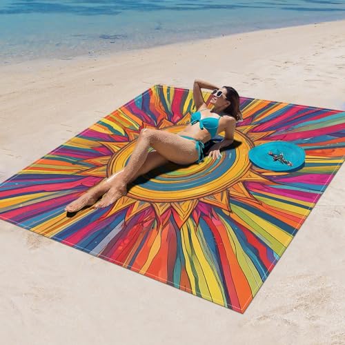 Surwin Stranddecke Sandfrei Wasserdicht, XXL Groß Strandmatte Faltbar Ultraleicht und Tragbar Picknickdecke für Strand, Camping, Outdoor (200x200cm,Retro-Boho 9) von Surwin