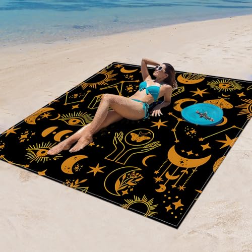 Surwin Stranddecke Sandfrei Wasserdicht, XXL Groß Strandmatte Faltbar Ultraleicht und Tragbar Picknickdecke für Strand, Camping, Outdoor (200x200cm,Retro-Druck 7) von Surwin