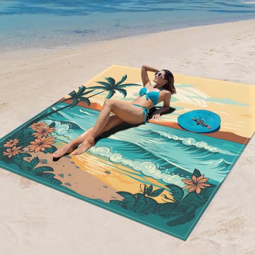 Surwin Stranddecke Sandfrei Wasserdicht, XXL Groß Strandmatte Faltbar Ultraleicht und Tragbar Picknickdecke für Strand, Camping, Outdoor (200x200cm,Stilmuster 25) von Surwin