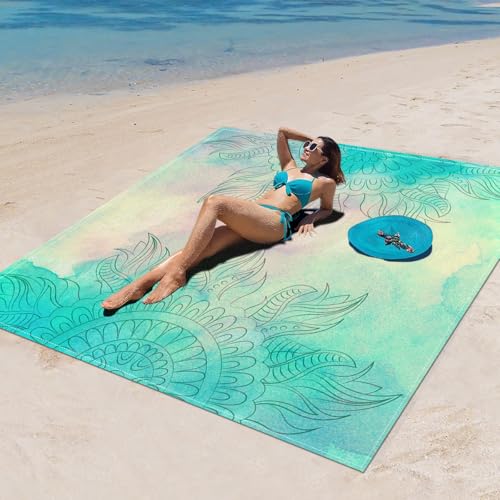 Surwin Stranddecke Sandfrei Wasserdicht, XXL Groß Strandmatte Faltbar Ultraleicht und Tragbar Picknickdecke für Strand, Camping, Outdoor (200x200cm,Stilmuster 46) von Surwin