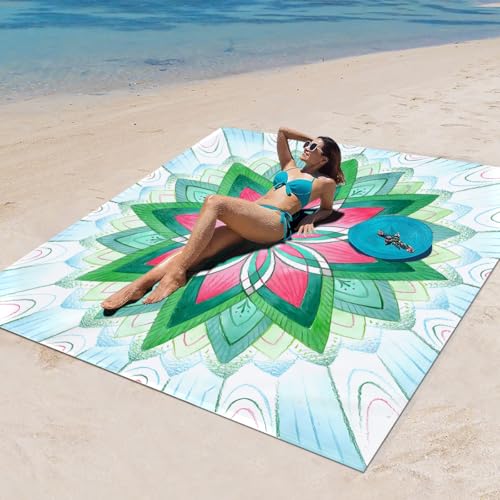 Surwin Stranddecke Sandfrei Wasserdicht, XXL Groß Strandmatte Faltbar Ultraleicht und Tragbar Picknickdecke für Strand, Camping, Outdoor (200x200cm,Stilmuster 66) von Surwin