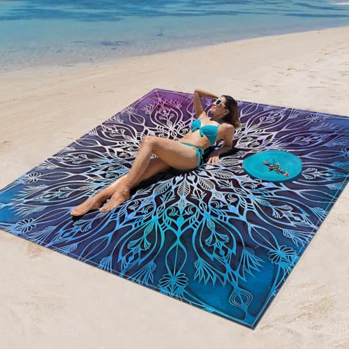 Surwin Stranddecke Sandfrei Wasserdicht, XXL Groß Strandmatte Faltbar Ultraleicht und Tragbar Picknickdecke für Strand, Camping, Outdoor (200x200cm,Stilmuster 90) von Surwin