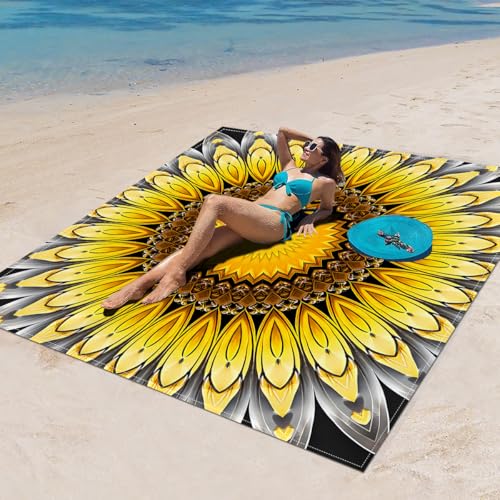 Surwin Stranddecke Sandfrei Wasserdicht, XXL Groß Strandmatte Faltbar Ultraleicht und Tragbar Picknickdecke für Strand, Camping, Outdoor (200x200cm,Stilmuster 91) von Surwin