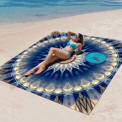 Surwin Stranddecke Sandfrei Wasserdicht, XXL Groß Strandmatte Faltbar Ultraleicht und Tragbar Picknickdecke für Strand, Camping, Outdoor (200x200cm,Stilmuster 98) von Surwin