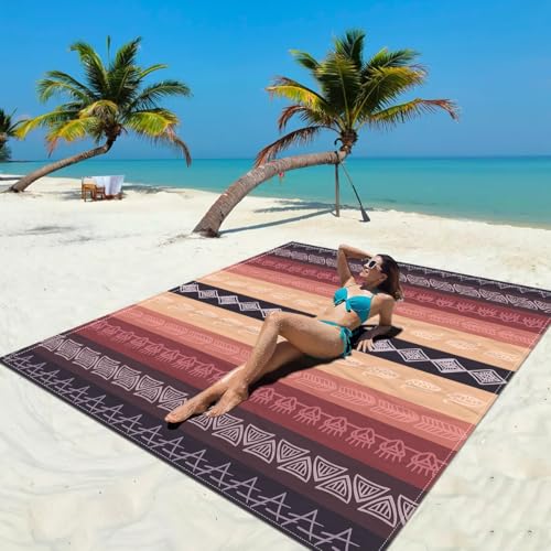 Surwin Stranddecke Sandfrei Wasserdicht, XXL Groß Strandmatte Faltbar Ultraleicht und Tragbar Picknickdecke für Strand, Camping, Outdoor (200x200cm,Streifen) von Surwin