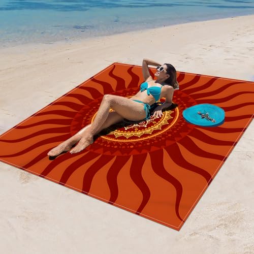 Surwin Stranddecke Sandfrei Wasserdicht, XXL Groß Strandmatte Faltbar Ultraleicht und Tragbar Picknickdecke für Strand, Camping, Outdoor (200x200cm,Tribal-Stil 10) von Surwin