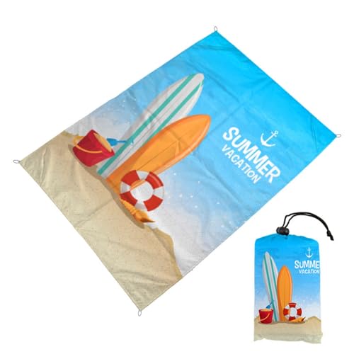 Surwin Stranddecke Sandfrei Wasserdicht, XXL Groß Strandmatte Faltbar Ultraleicht und Tragbar Picknickdecke mit Tragetasche & 4 Heringen für Strand, Camping, Outdoor (100x140cm,Surfbrett) von Surwin