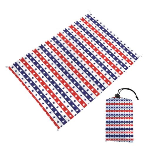 Surwin Stranddecke Sandfrei Wasserdicht, XXL Groß Strandmatte Faltbar Ultraleicht und Tragbar Picknickdecke mit Tragetasche & 4 Heringen für Strand, Camping, Outdoor (140x150cm,Weiße Sterne) von Surwin