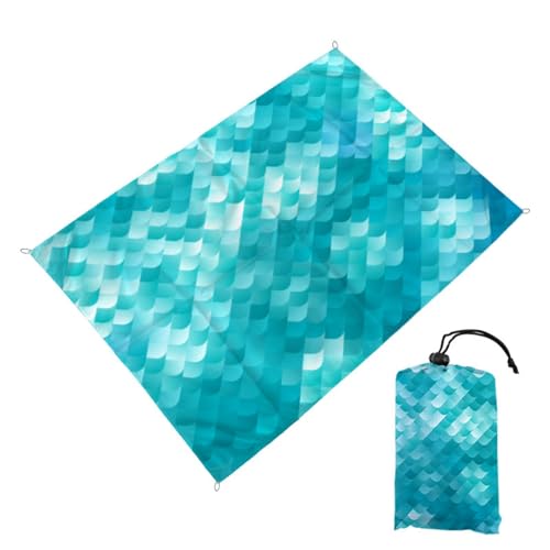 Surwin Stranddecke Sandfrei Wasserdicht, XXL Groß Strandmatte Faltbar Ultraleicht und Tragbar Picknickdecke mit Tragetasche & 4 Heringen für Strand, Camping, Outdoor (140x200cm,Blaue Wellen) von Surwin