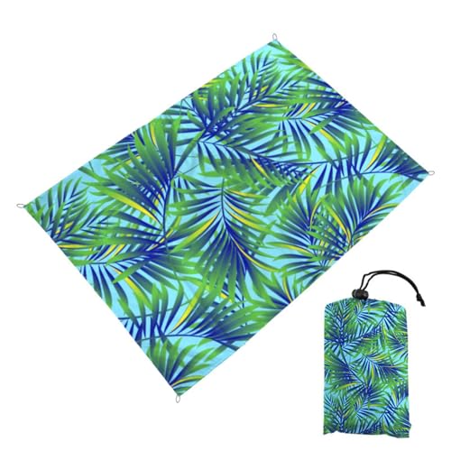 Surwin Stranddecke Sandfrei Wasserdicht, XXL Groß Strandmatte Faltbar Ultraleicht und Tragbar Picknickdecke mit Tragetasche & 4 Heringen für Strand, Camping, Outdoor (140x200cm,Palmblätter) von Surwin