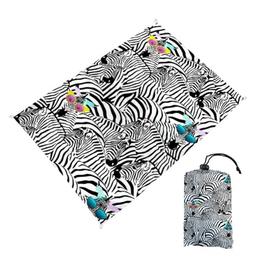 Surwin Stranddecke Sandfrei Wasserdicht, XXL Groß Strandmatte Faltbar Ultraleicht und Tragbar Picknickdecke mit Tragetasche & 4 Heringen für Strand, Camping, Outdoor (200x210cm,Schwarzes Zebra) von Surwin