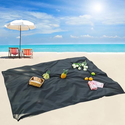 Surwin Stranddecke Sandfrei Wasserdicht, XXL Groß Strandmatte Faltbar Ultraleicht und Tragbar Picknickdecke mit Tragetasche & 4 Heringen für Strand, Camping, Outdoor (Schwarz,100x140cm) von Surwin