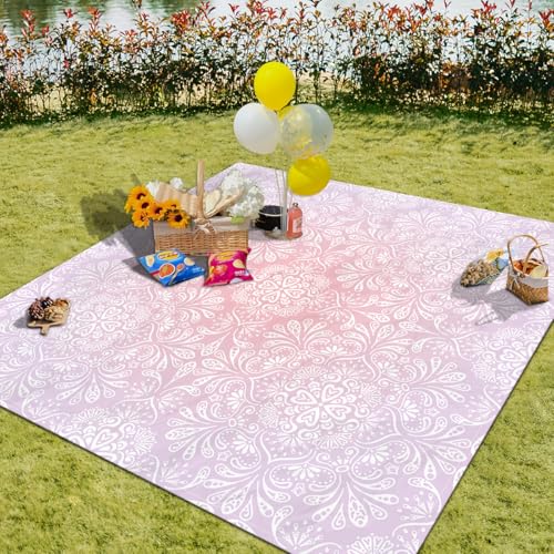 Surwin Stranddecke Sandfrei Wasserdicht Stranddecke Groß, Strandmatte Mandala Ultraleicht und Tragbar Picknickdecke mit Tragetasche & 4 Heringen für Strand, Camping (Hellrosa,180x180cm) von Surwin