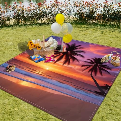 Surwin Stranddecke Sandfrei Wasserdicht Stranddecke Groß, Strandmatte Mandala Ultraleicht und Tragbar Picknickdecke mit Tragetasche & 4 Heringen für Strand, Camping (Kokospalme 3,150x150cm) von Surwin