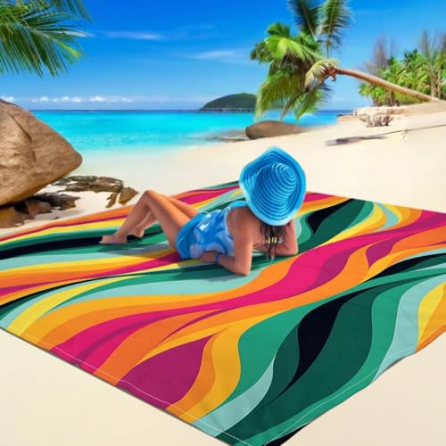 Surwin Stranddecke Sandfrei Wasserdicht Stranddecke Groß, Strandmatte Streifen Ultraleicht und Tragbar Picknickdecke mit Tragetasche & 4 Heringen für Strand, Camping (Dunkelgrün,180x180cm) von Surwin