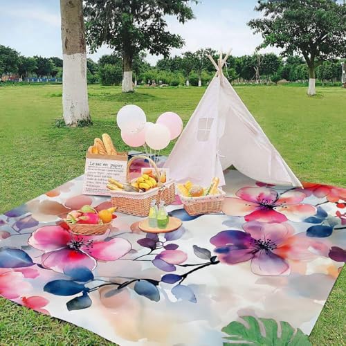 Surwin Stranddecke Sandfrei Wasserdicht Stranddecke Groß, Strandmatte Ultraleicht und Tragbar Picknickdecke mit Tragetasche & 4 Heringen für Strand, Camping, Outdoor (Bunt,200x200cm) von Surwin