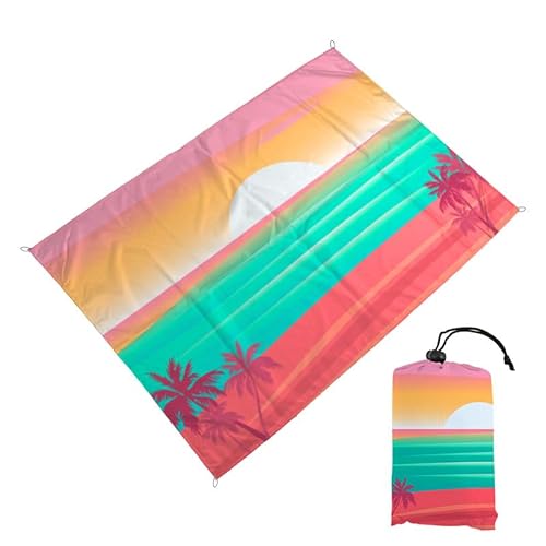 Surwin Stranddecke Sandfrei Wasserdicht Stranddecke Groß, Strandmatte Ultraleicht und Tragbar Picknickdecke mit Tragetasche & 4 Heringen für Strand, Camping (Küste,100x140cm) von Surwin