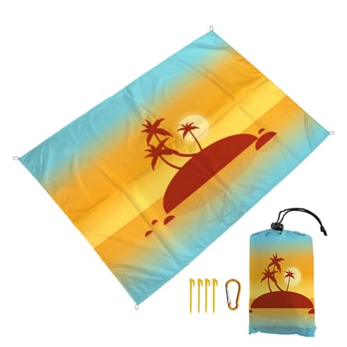 Surwin Stranddecke Sandfrei Wasserdicht Stranddecke XXL Strandmatte Faltbar Ultraleicht und Tragbar Picknickdecke mit Tragetasche & 4 Heringen für Strand, Camping, Outdoor (Sonnenuntergang,200x210cm) von Surwin