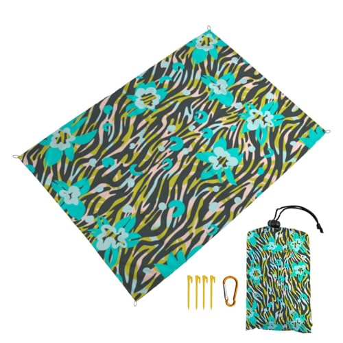 Surwin Stranddecke Sandfrei Wasserdicht Stranddecke XXL Strandmatte Faltbar Ultraleicht und Tragbar Picknickdecke mit Tragetasche & 4 Heringen für Strand Camping, 3D Druck (Leopard,100x140cm) von Surwin