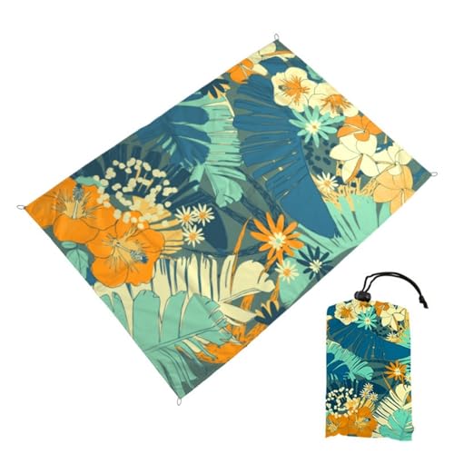 Surwin Stranddecke Sandfrei Wasserdicht Stranddecke XXL Strandmatte Faltbar Ultraleicht und Tragbar Picknickdecke mit Tragetasche & 4 Heringen für Strand Camping, 3D-Muster (Blumen,140x150cm) von Surwin