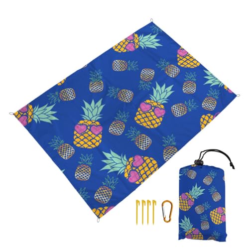 Surwin Stranddecke Sandfrei Wasserdicht Stranddecke XXL Strandmatte Faltbar Ultraleicht und Tragbar Picknickdecke mit Tragetasche & 4 Heringen für Strand Camping, 3D Obst (Ananas,200x210cm) von Surwin