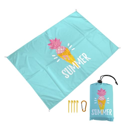 Surwin Stranddecke Sandfrei Wasserdicht Stranddecke XXL Strandmatte Faltbar Ultraleicht und Tragbar Picknickdecke mit Tragetasche & 4 Heringen für Strand Camping, 3D Obst (Eiscreme,180x200cm) von Surwin