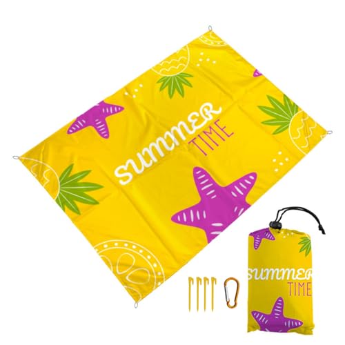 Surwin Stranddecke Sandfrei Wasserdicht Stranddecke XXL Strandmatte Faltbar Ultraleicht und Tragbar Picknickdecke mit Tragetasche & 4 Heringen für Strand Camping, 3D Obst (Seestern,140x200cm) von Surwin