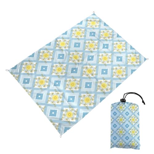 Surwin Stranddecke Sandfrei Wasserdicht Stranddecke XXL Strandmatte Faltbar Ultraleicht und Tragbar Picknickdecke mit Tragetasche & 4 Heringen für Strand Camping - Muster (Rauten,140x200cm) von Surwin