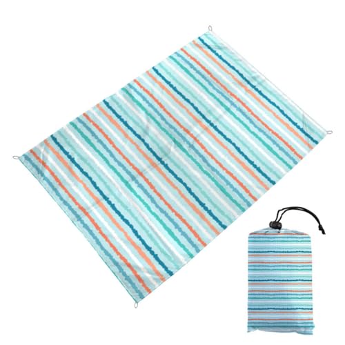 Surwin Stranddecke Sandfrei Wasserdicht Stranddecke XXL Strandmatte Faltbar Ultraleicht und Tragbar Picknickdecke mit Tragetasche & 4 Heringen für Strand Camping - Muster (Streifen,140x200cm) von Surwin
