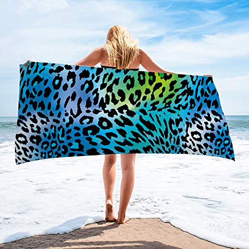 Surwin Strandhandtuch Mikrofaser, Leopard Drucken Strandtuch Sommer Strandtücher Schnelltrocknend Sand Proof Saugfähig Handtücher Handtuch für Reise Strand Schwimmen Sport (Blau,80x160cm) von Surwin