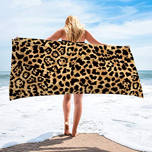 Surwin Strandhandtuch Mikrofaser, Leopard Drucken Strandtuch Sommer Strandtücher Schnelltrocknend Sand Proof Saugfähig Handtücher Handtuch für Reise Strand Schwimmen Sport (Braun,75x150cm) von Surwin