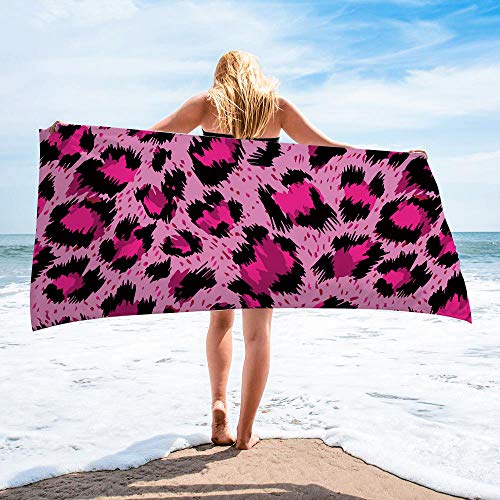 Surwin Strandhandtuch Mikrofaser, Leopard Drucken Strandtuch Sommer Strandtücher Schnelltrocknend Sand Proof Saugfähig Handtücher Handtuch für Reise Strand Schwimmen Sport (Rosenrot,80x160cm) von Surwin