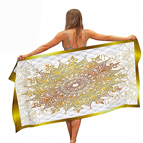 Surwin Strandhandtuch Mikrofaser, Mandala Strandtuch Sommer Strandtücher Schnelltrocknend Sand Proof Saugfähig Handtücher für Reise Strand Schwimmen Sport (80x180cm,Gold) von Surwin