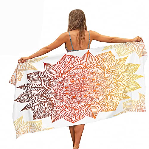 Surwin Strandhandtuch Mikrofaser, Mandala Strandtuch Sommer Strandtücher Schnelltrocknend Sand Proof Saugfähig Handtücher für Reise Strand Schwimmen Sport (80x180cm,Orange) von Surwin