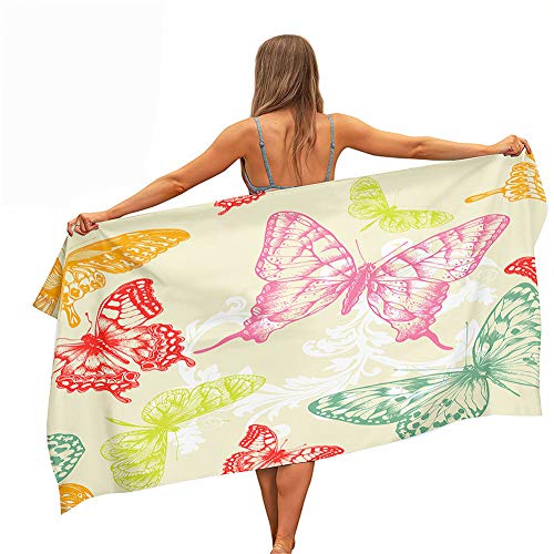 Surwin Strandhandtuch Mikrofaser, Schmetterling Drucken Strandtuch Sommer Strandtücher Leicht Schnelltrocknend Sand Proof Saugfähig Handtücher für Reise Schwimmen (Hellgelb,80x160cm) von Surwin